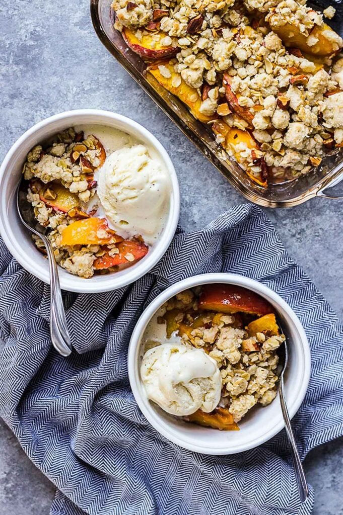 Straightforward Vegan Peach Crisp | Dietitian Debbie Dishes