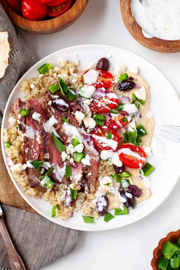 Mediterranean Steak Grain Bowl | Kara Lydon