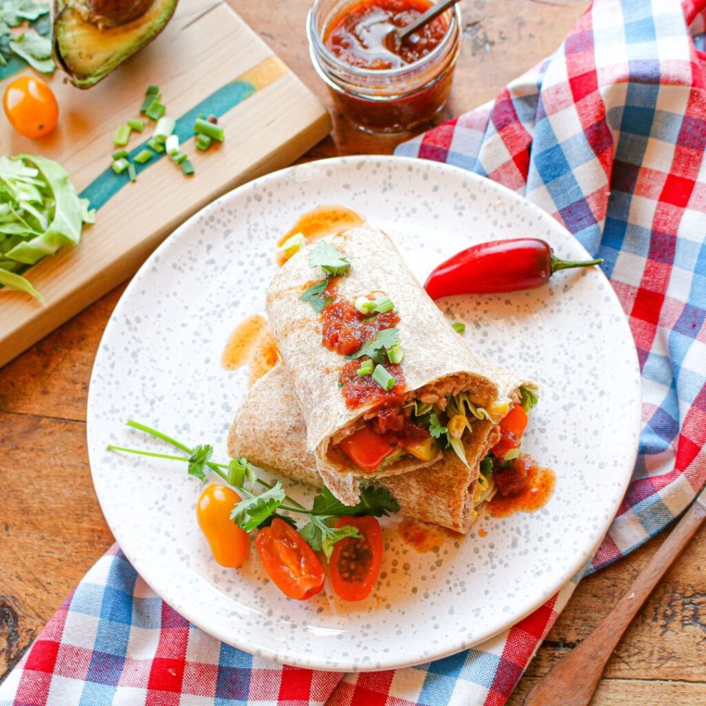 Vegan Burrito with Refried Beans and Corn